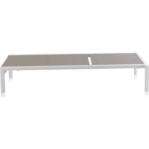 Bain De Soleil Aluminium Blanc Textilène Taupe Dossier Réglable