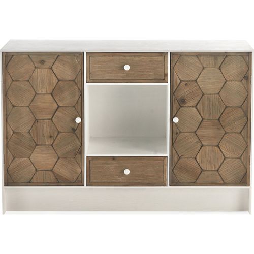 Buffet Bois De Fresne Blanc Décor Hexagonal Et Style Rustique