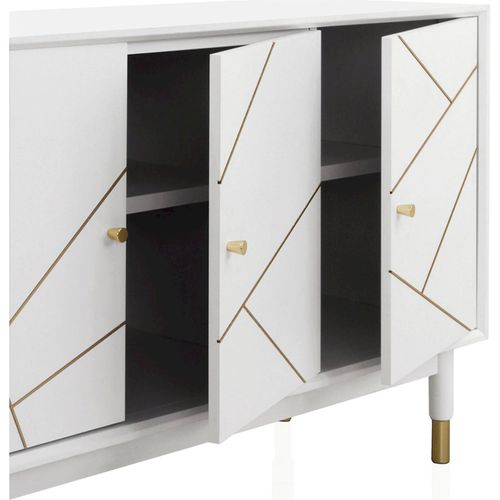 Buffet Blanc Laqué Portes Décor Doré Style Contemporain