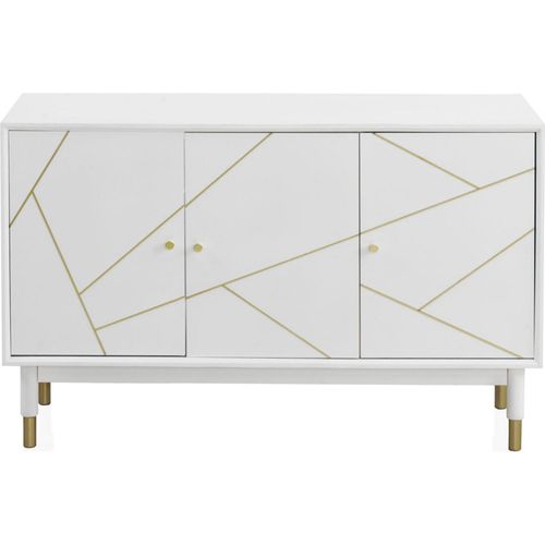 Buffet Blanc Laqué Portes Décor Doré Style Contemporain
