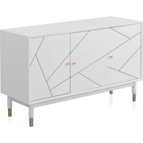 Buffet Blanc Laqué Portes Décor Doré Style Contemporain