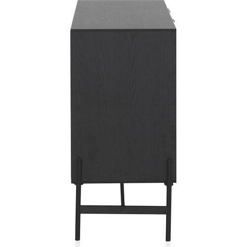 Buffet Bois Noir Et Naturel Portes Et Tiroirs Décor Lattes