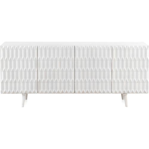 Buffet En Bois De Manguier Blanc à Portes Sculptées Élégantes