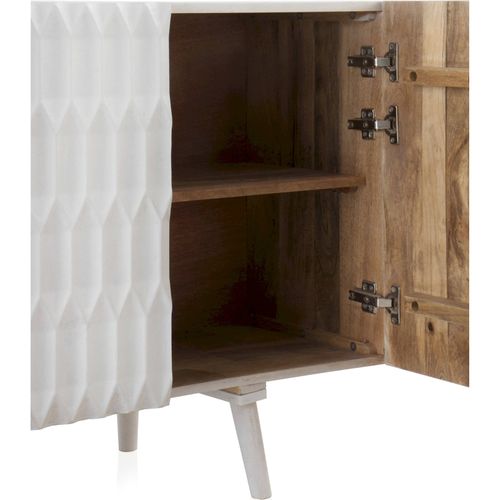 Buffet En Bois De Manguier Blanc à Portes Sculptées Élégantes