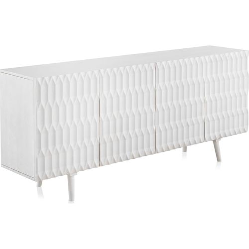 Buffet En Bois De Manguier Blanc à Portes Sculptées Élégantes