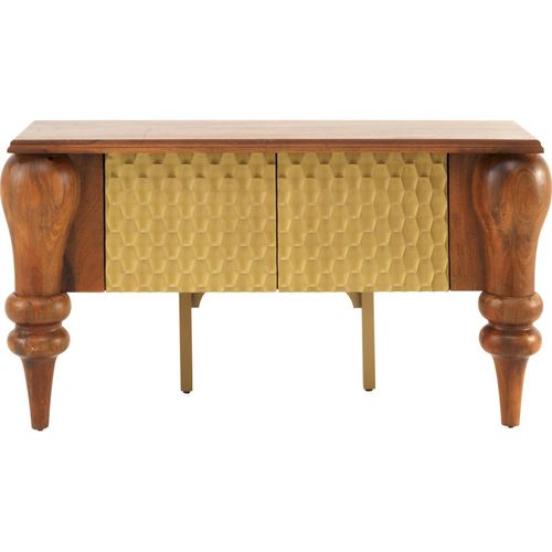 Buffet En Bois De Manguier Naturel Portes Dorées Et Pieds Sculptés