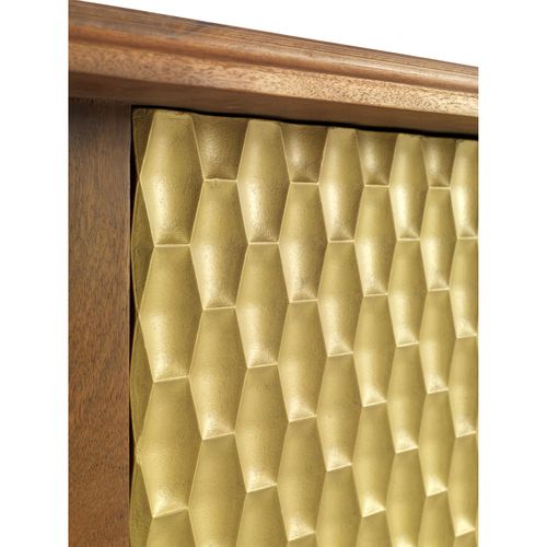 Buffet En Bois De Manguier Naturel Portes Dorées Et Pieds Sculptés