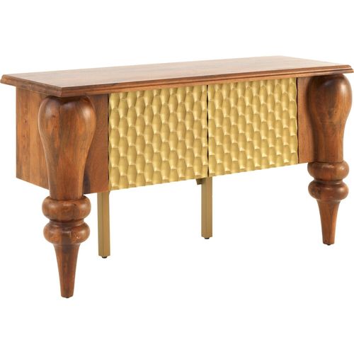 Buffet En Bois De Manguier Naturel Portes Dorées Et Pieds Sculptés