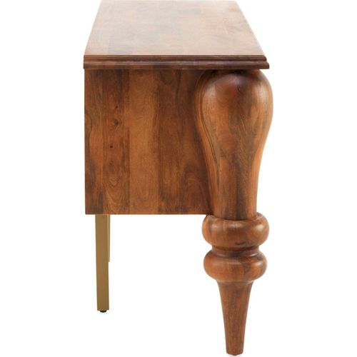 Buffet En Bois De Manguier Naturel Portes Dorées Et Pieds Sculptés