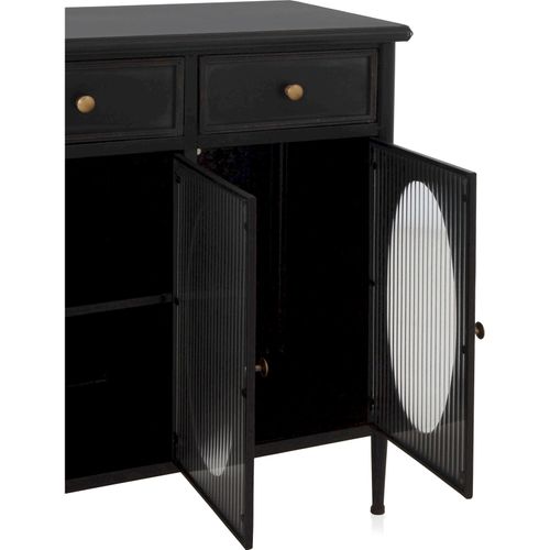 Buffet Métal Noir Portes Vitrées Ovales Style Industriel