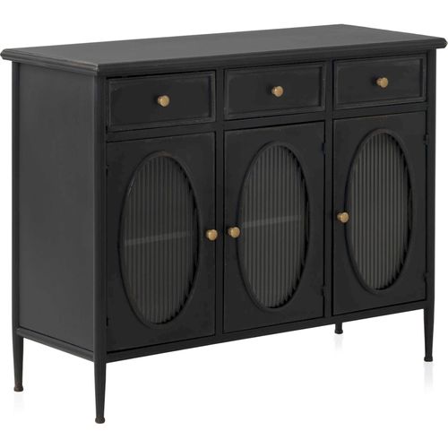 Buffet Métal Noir Portes Vitrées Ovales Style Industriel