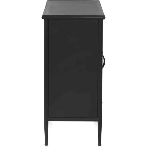 Buffet Métal Noir Portes Ovales Verre Ondulé Esprit Industriel