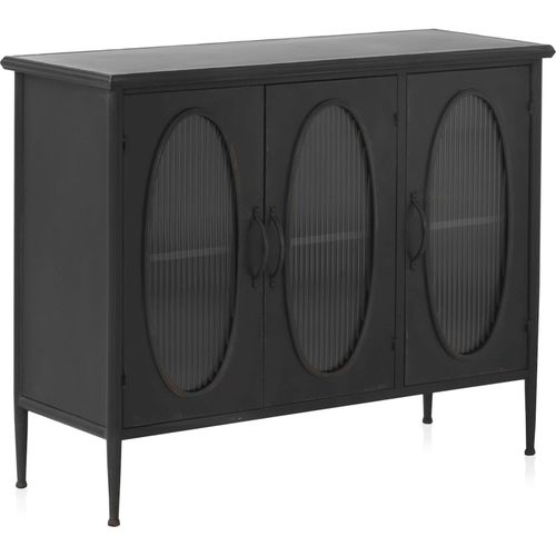 Buffet Métal Noir Portes Ovales Verre Ondulé Esprit Industriel