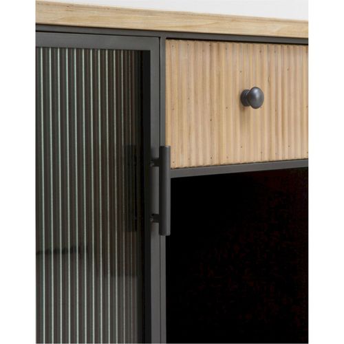 Buffet Métal Noir Et Bois Design Portes Verre Ondulé