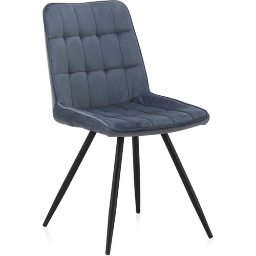 X2 Chaises Velours Bleu Confort Design Pieds Métal Noir