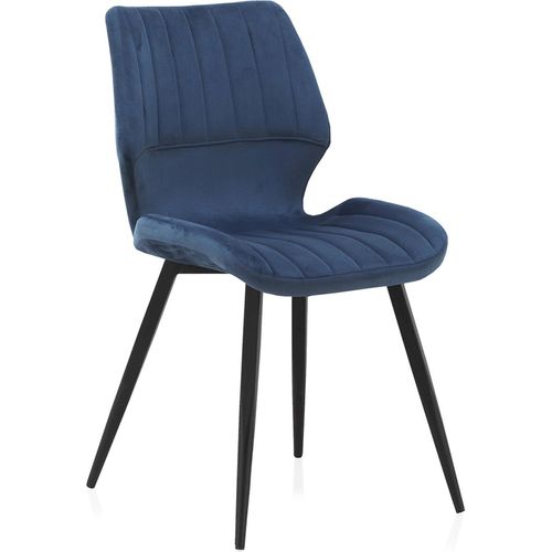 X2 Chaises Velours Bleu Design Confort Avec Pieds Métal Noir
