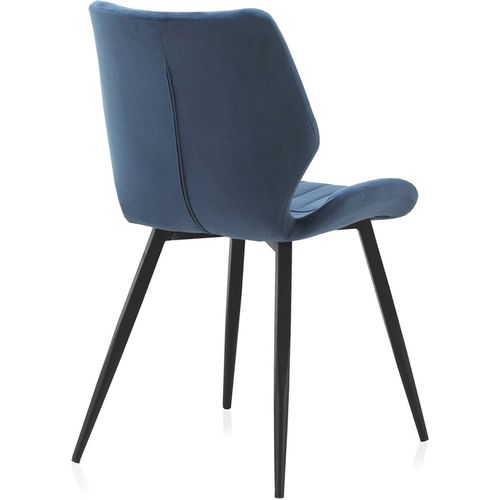 X2 Chaises Velours Bleu Design Confort Avec Pieds Métal Noir