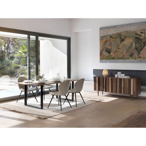 X4 Chaises Design Beige En Tissu Effet Cuir Pieds Métal Noir