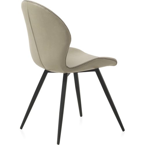 X4 Chaises Design Beige En Tissu Effet Cuir Pieds Métal Noir