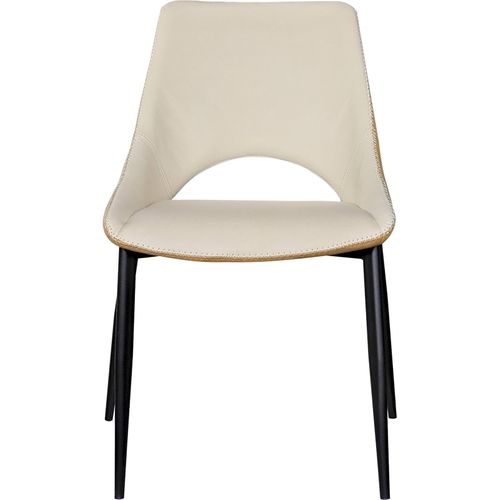 Chaise Tapissée Bicolore Beige Et Moutarde Pieds Métal Noir
