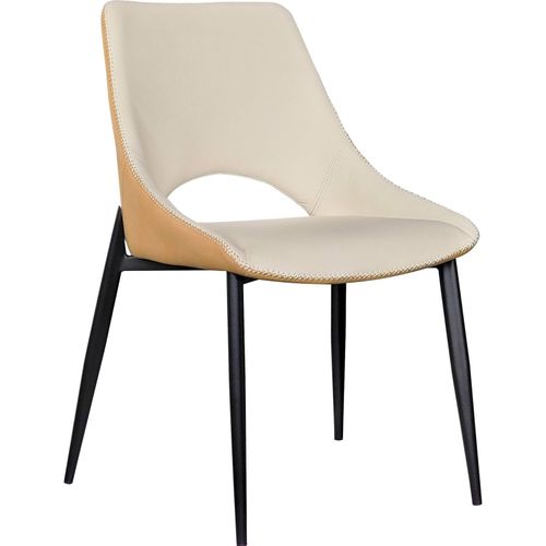 Chaise Tapissée Bicolore Beige Et Moutarde Pieds Métal Noir