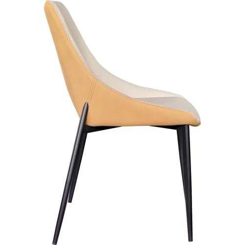 Chaise Tapissée Bicolore Beige Et Moutarde Pieds Métal Noir