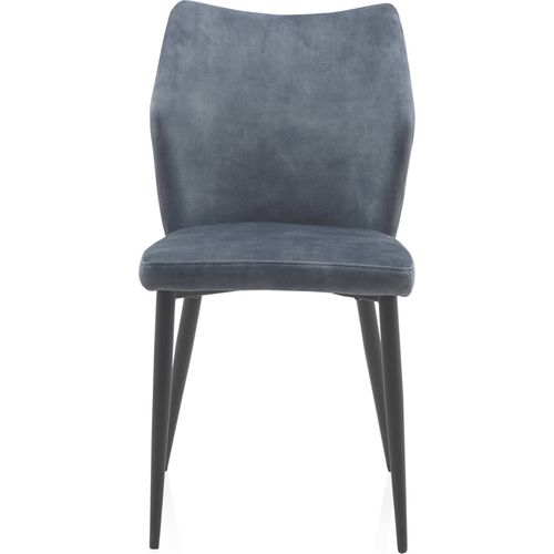 Chaise Velours Bleu Assise Confortable Pieds Métal Noir Design