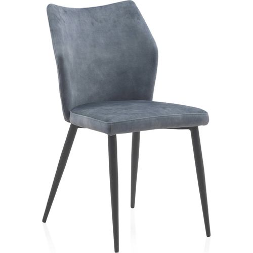 Chaise Velours Bleu Assise Confortable Pieds Métal Noir Design