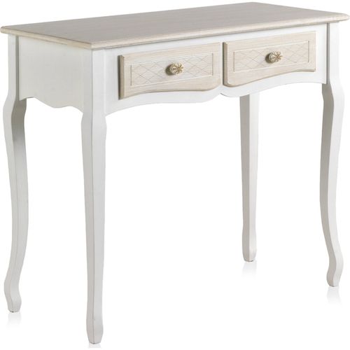 Console Romantique En Bois Blanc Avec Deux Tiroirs Crème