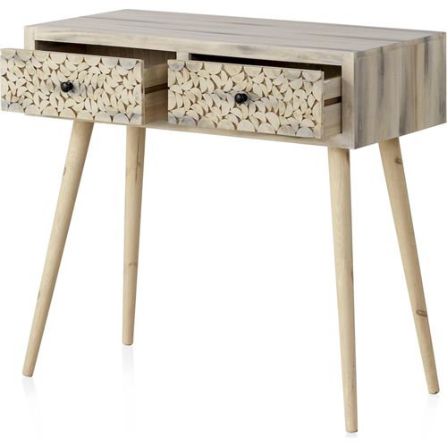 Console En Bois Naturel Finition Greywash Avec Tiroirs Sculptés