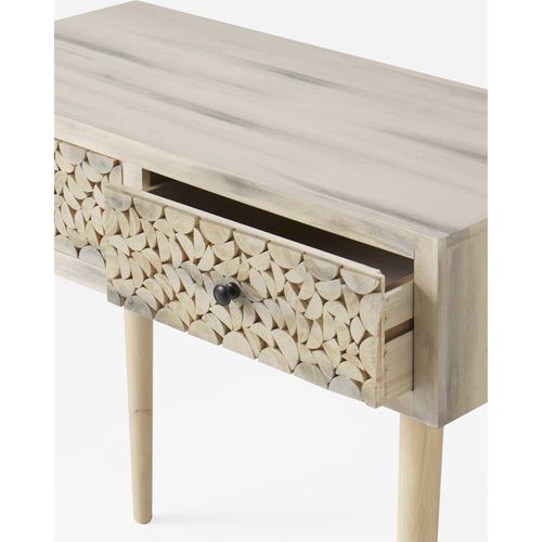 Console En Bois Naturel Finition Greywash Avec Tiroirs Sculptés