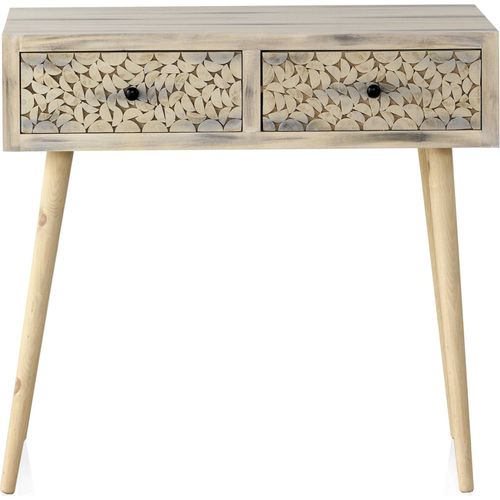 Console En Bois Naturel Finition Greywash Avec Tiroirs Sculptés