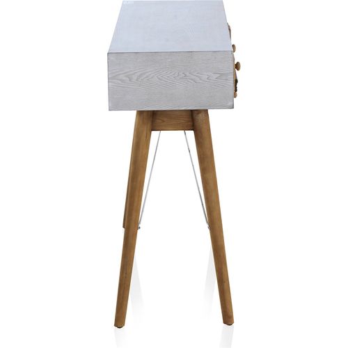 Console Blanche Bois Naturel Vieilli Et Tiroirs Sculptés