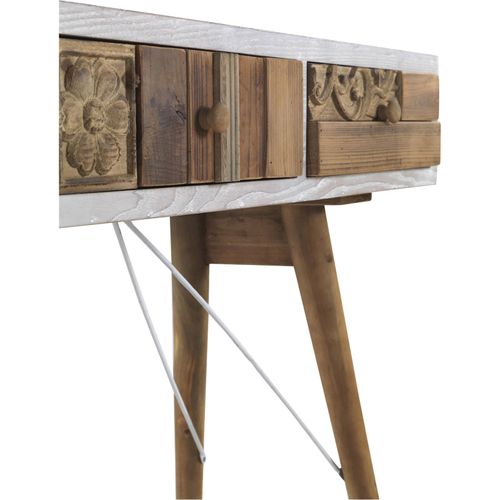 Console Blanche Bois Naturel Vieilli Et Tiroirs Sculptés