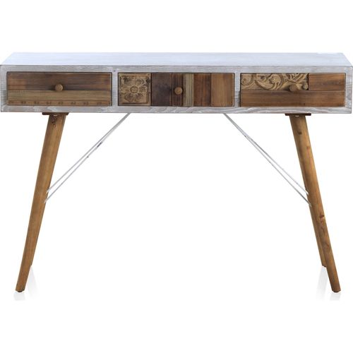 Console Blanche Bois Naturel Vieilli Et Tiroirs Sculptés