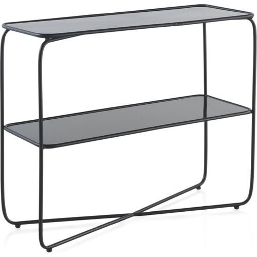 Console En Métal Noir Avec Plateau En Verre Fumé Élégance Moderne