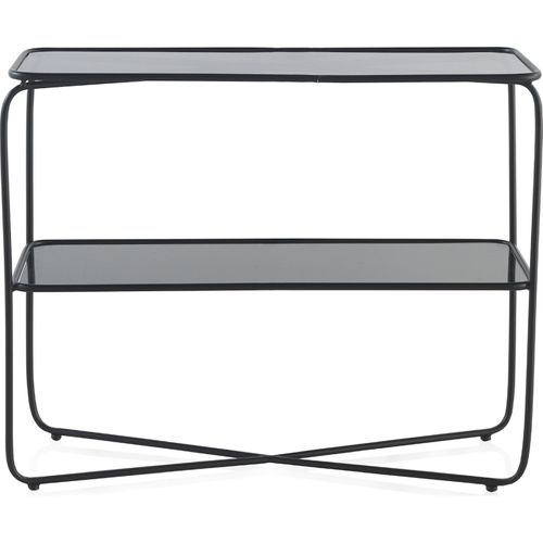 Console En Métal Noir Avec Plateau En Verre Fumé Élégance Moderne