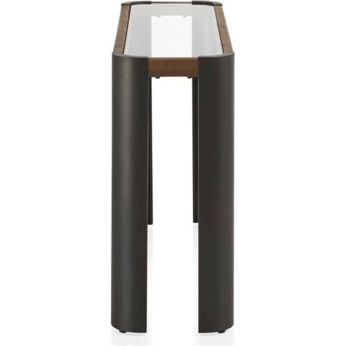 Console En Métal Bois Et Verre Design Contemporain Gris Naturel