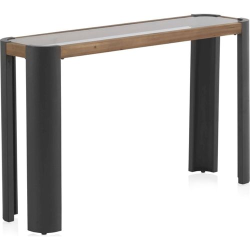 Console En Métal Bois Et Verre Design Contemporain Gris Naturel