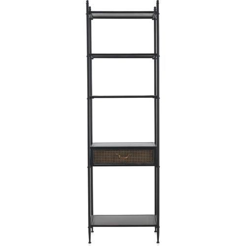 Étagère Métal Noir Avec Tiroir Effet Rotin Et Finition Vintage