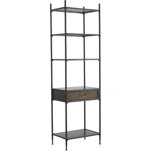 Étagère Métal Noir Avec Tiroir Effet Rotin Et Finition Vintage