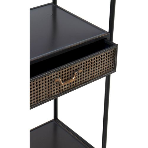 Étagère Métal Noir Avec Tiroir Effet Rotin Et Finition Vintage