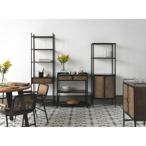 Étagère Métal Noir Portes Bronce Effet Rotin Style Industriel