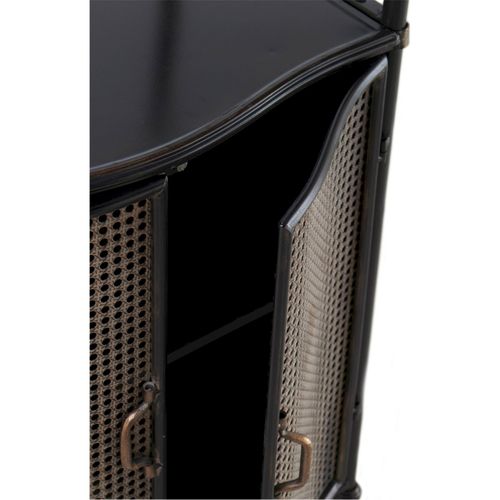 Étagère Métal Noir Portes Bronce Effet Rotin Style Industriel