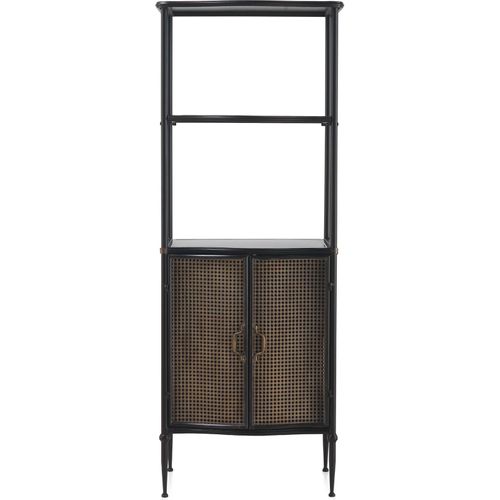 Étagère Métal Noir Portes Bronce Effet Rotin Style Industriel
