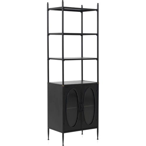 Étagère Métal Noir Portes Vitrées Effet Vieilli Style Industriel