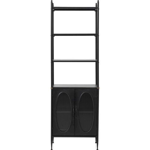 Étagère Métal Noir Portes Vitrées Effet Vieilli Style Industriel