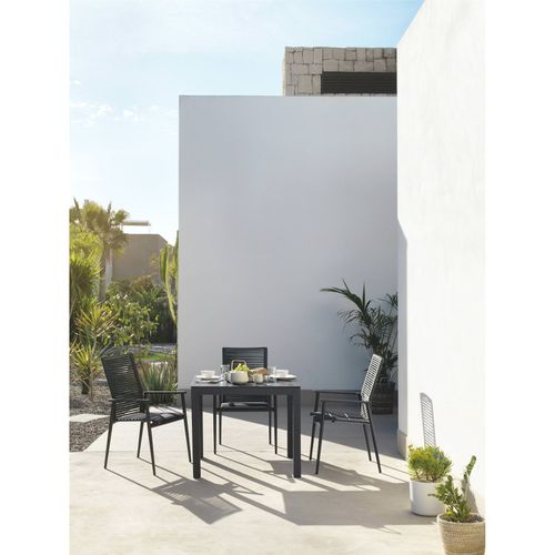 X4 Chaises Aluminium Gris Foncé Dossier Corde Verte Empilable