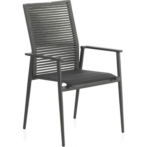 X4 Chaises Aluminium Gris Foncé Dossier Corde Verte Empilable