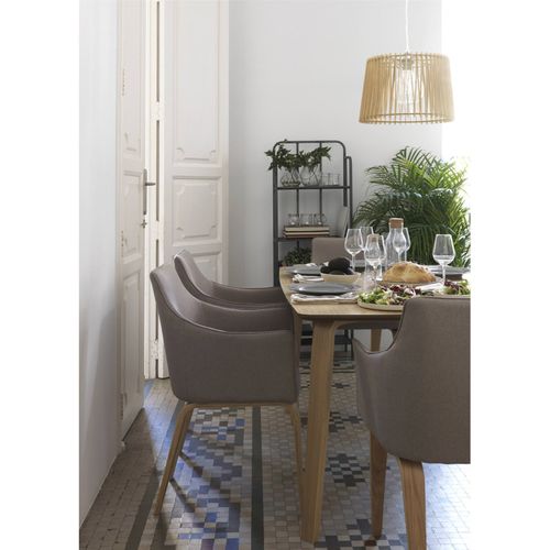 Fauteuil Gris Confort Assise Rembourrée Pieds Bois Naturel